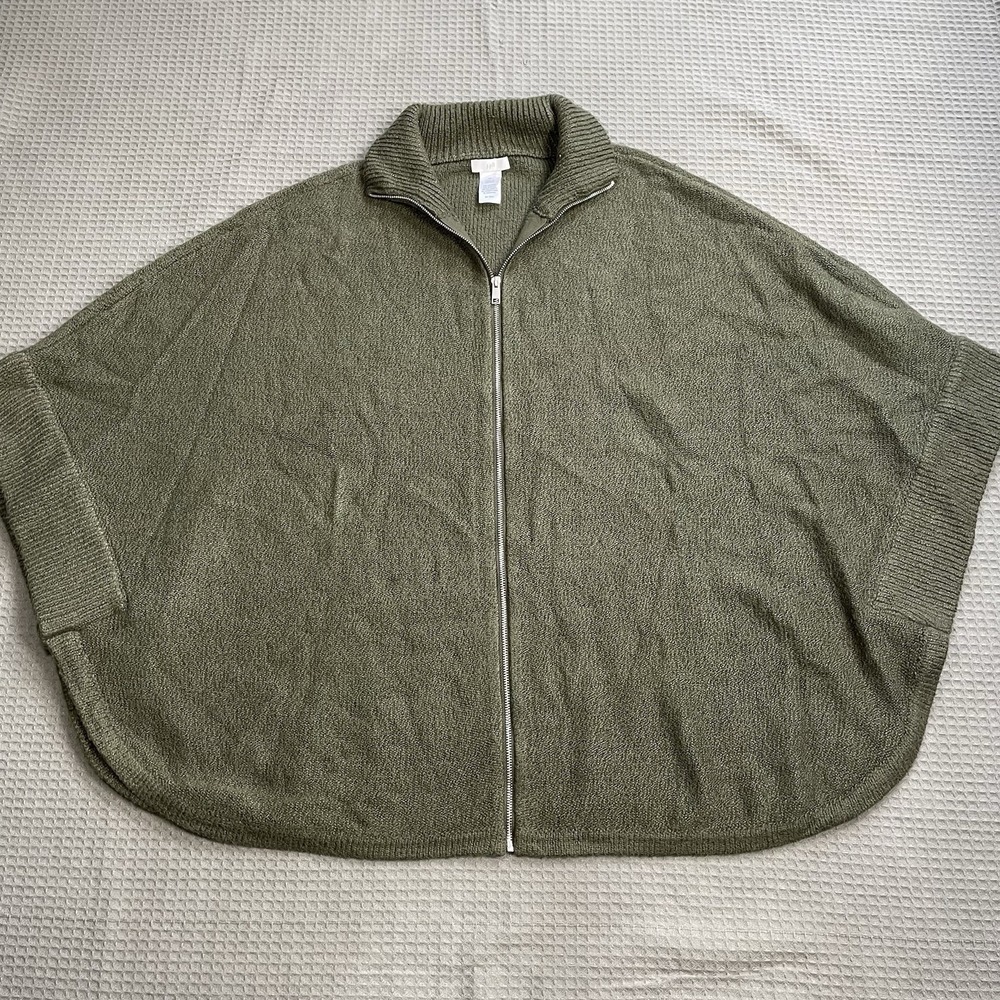 J.Jill Poncho Style Sweater S-L Small - Large Womens Boxy Olive Green Full Zip